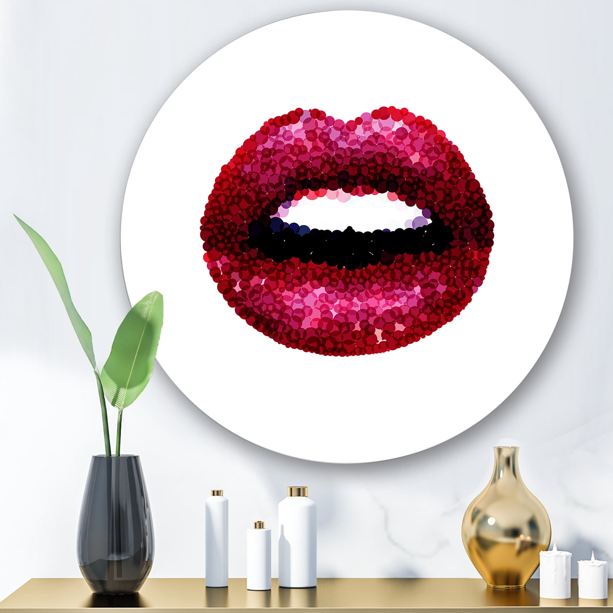 Designart 'Sexy Red Girl Lips' Modern Circle Metal Wall Art 11x11 - Disc of 11