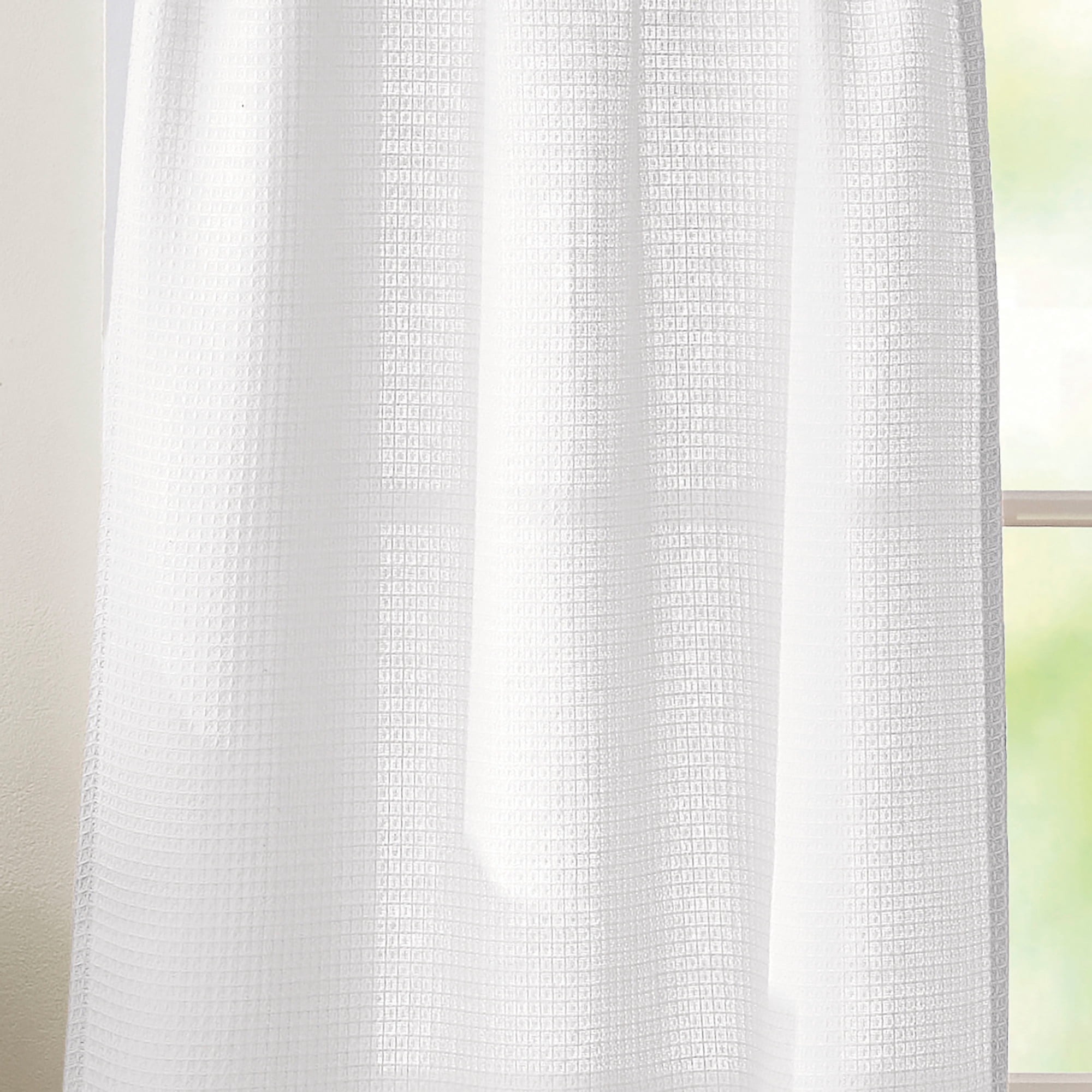 Curtainworks Eldridge Waffle 3 Piece Valance and Tier Set White, Indoor, Pole Top, 58" x 14", Adult