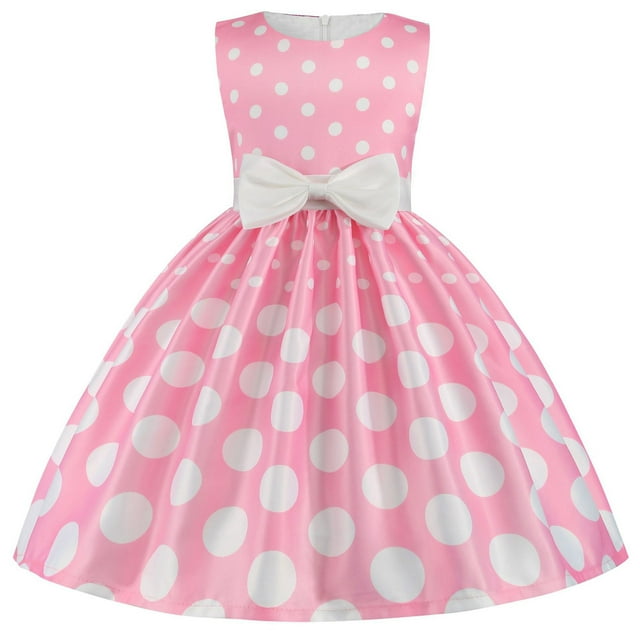 Yanlir Robe d'Été Princesse pour Filles 2025 Mode Sans Manches à Col Rond Robe Imprimée avec Nœud pour un Style Décontracté et Stylé (Rose, 8-9 Ans)