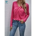 thumbnail image 2 of Deago Women's Long Sleeve V Neck T Shirt Twist Cross Knot Tunic Tops Casual Loose Fitted Blouse (Rose Red, 2XL), 2 of 7