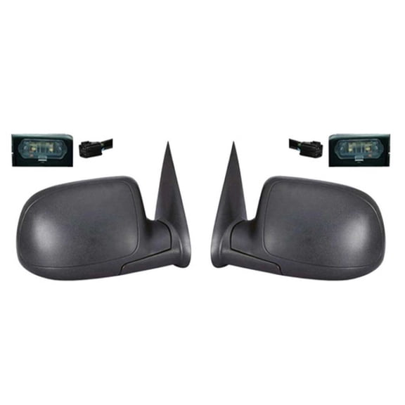 For GMC Yukon 2000-2006 Door Mirror Driver and Passenger Side | Pair | Power Heated | Folding | Textured Black | w/ Puddle Light | GM1320249, GM1321247 | 15179836, 15179835