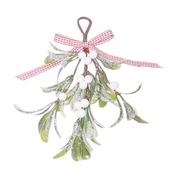 Christmas Artificial Mistletoe Ornament, 9" Snowy Frosted Mistletoe Decor Christmas Decoration with Berry Kissing Ball Hanging Decorations Spray for Winter Holiday Decor