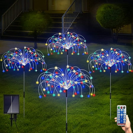 

Torubia Solar Firework Lights Garden Lights Outdoor 4 Pack Decorative Solar Lamps Waterproof with Remote 8 Lighting Modes 120 LED Twinkling Landscape Outdoor Decor for Home Backyard Lawn-Colorful