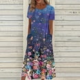 thumbnail image 1 of ICHUANYI Clearance Women's Summer Casual Floral Print Short Sleeved Round Neck Dress(Blue, M) ICHUANYI WER2023080903420, 1 of 5