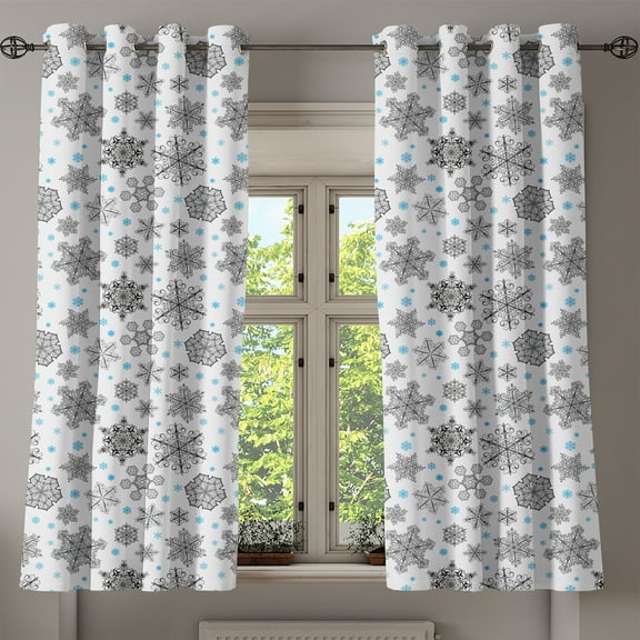 Ambesonne Snowflake Grommet Curtain, Lace Style Winter, 50" x 63", Blue Black White