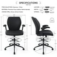 thumbnail image 5 of CHAIRMAN® Ergonomic Mid-Back Faux Leather Adjustable Drafting Chair with Flip-up Arms and Foot Ring, Standing-Desk Matched Tall Swivel Computer Office Stool, Black, 5 of 11