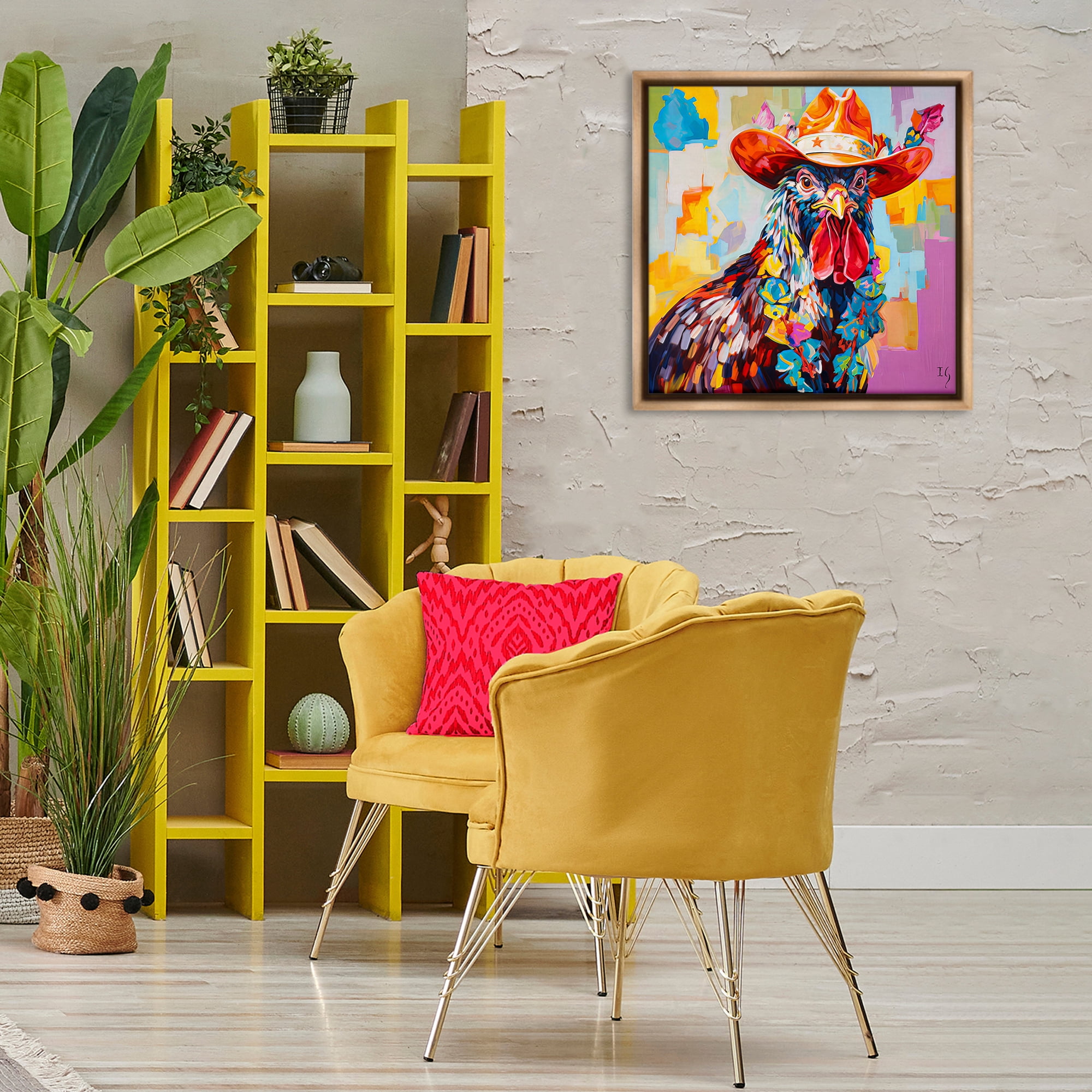 Stupell Industries Modern Cowboy Rooster Animals & Insects Painting Brown Floater Framed Canvas Art Print Wall Art, 25 x 25