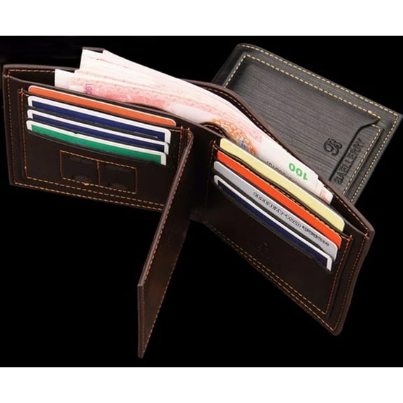 Microseven Men's S2 Leather Bifold ID Credit Card Sim Card Holder Leather Wallet Billfold Slim Clutch with Gift Box Black