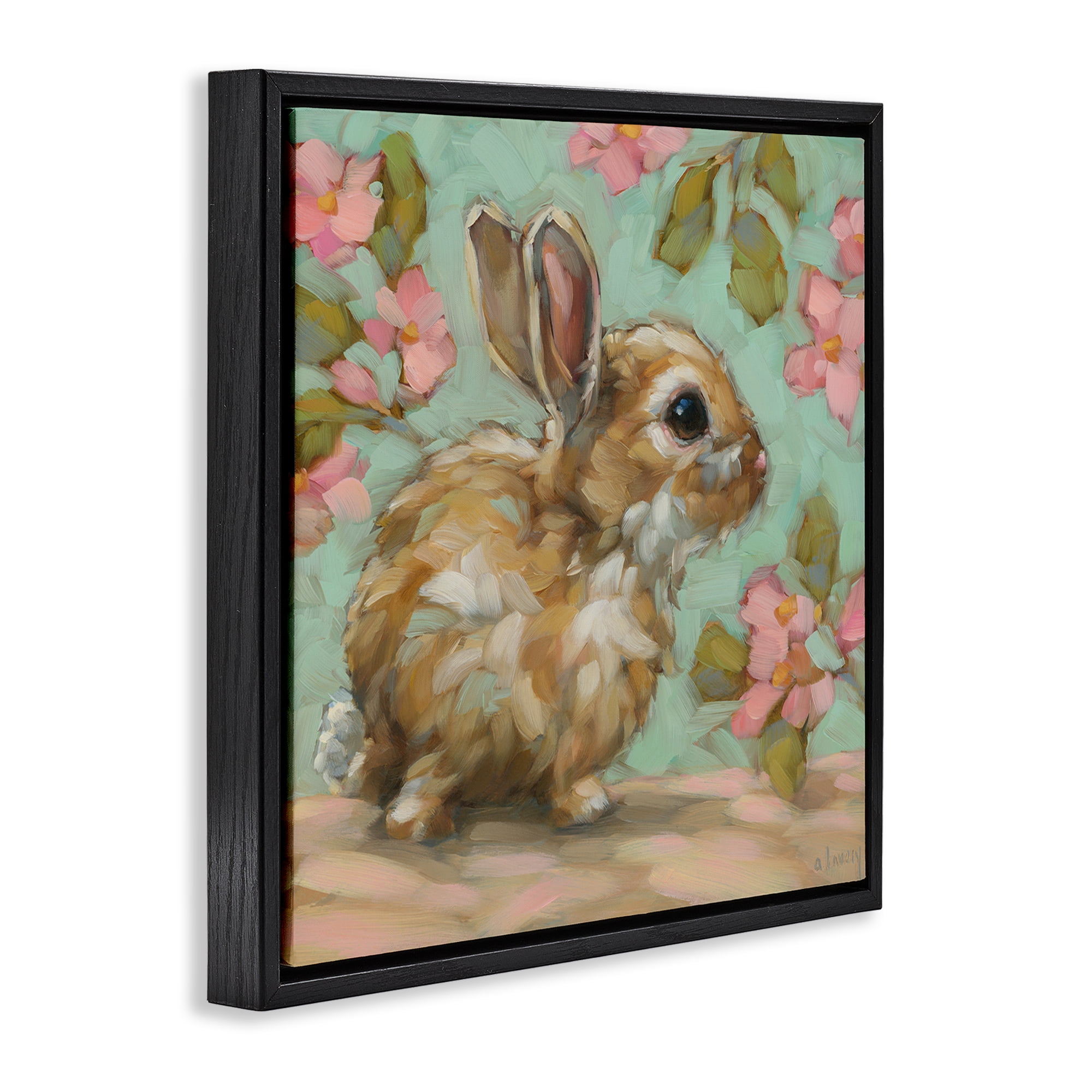 Stupell Industries Baby Bunny & Florals Animals Painting Black Floater Framed Canvas Art Print Wall Art, 25 x 25