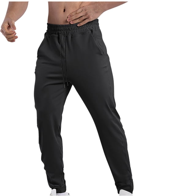 Pantalones largos de alta elasticidad para entrenamiento, running, para hombre, informales, deportivos, con cremallera, de color liso