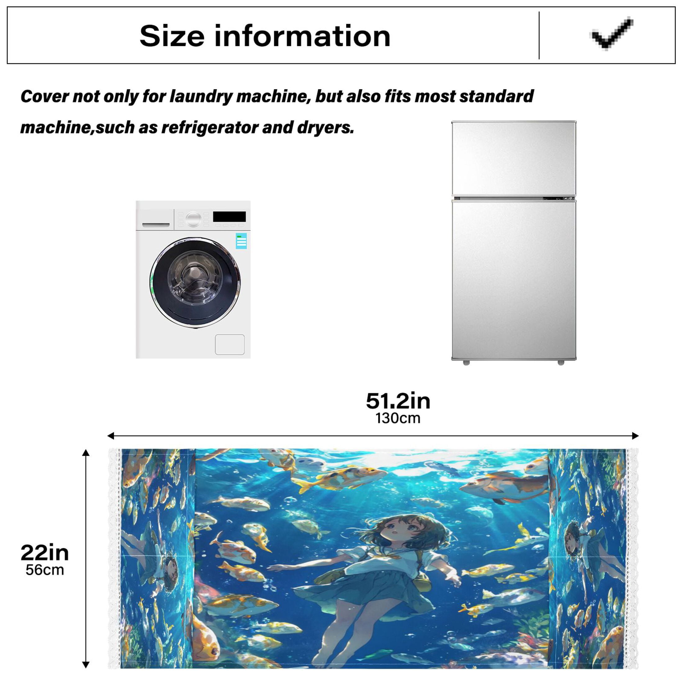 An Undersea World GirlWasher and Dryer Covers Dust-Proof and Oil Resistant Fridge Cover with 4 Storage Pockets Washing Machine Top Cover for Laundry Kitchen Home 51.2 x 22 In