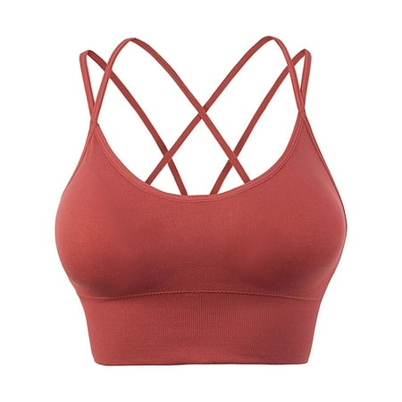 

Qcmgmg Women s Sports Bras Cami Criss Cross Tshirt Bra Watermelon Red M