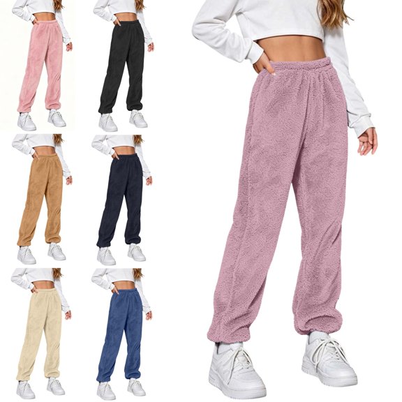 NAISIBABY Girls Lounge Pants Size 8,Soft Fleece-Lined Warm Fall/Winter Homewear Pants Pink