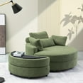 thumbnail image 3 of 51 Inch Oversized Single Sofa with Storage Ottoman, Comfy Linen Fabric Round Lounge Sofa Chair with 2 Throw Pillow & Waist Pillow, Accent Largre Upholstered Couch for Living Room, Green, 3 of 7