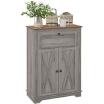 Hyxoo Farmhouse Barn Door Accent Cabinet, Kitchen Sideboard Storage Cabinet with Double Doors, Drawer, and Adjustable Shelf for Bedroom, Living Room, Gray