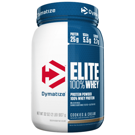 Dymatize Elite 100% Whey Protein Powder, Cookies & Cream, 25g Protein/Serving, 2
