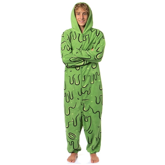 Ghostbusters Men's Slimer Character Hooded Fleece One Piece Union Suit Costume Pajama
