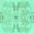 thumbnail image 1 of Ahgly Company Machine Washable Indoor Square Abstract Turquoise Blue Modern Area Rugs, 5' Square, 1 of 4