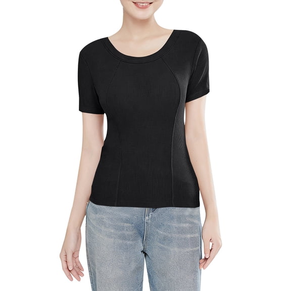 Weikingp Fitted Tees For Women,Business Casual Outfits Slim Fitted Casual Shirts Short Sleeve Shirts Tight Shirts For Women Full Length Tops For Women Crew Neck Black L