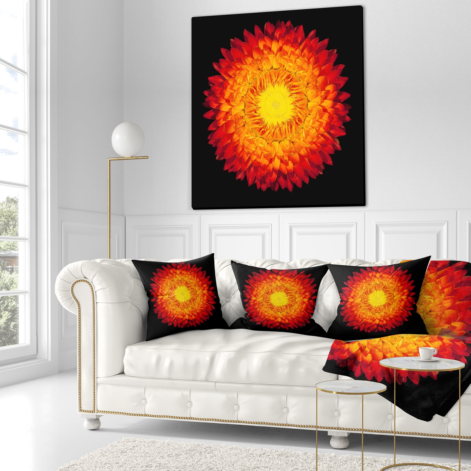 Designart Everlasting Straw Flower on Black - Flowers Throw Pillowwork - 16x16