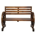 thumbnail image 2 of OverPatio Wooden Wagon Wheel Bench Rustic Outdoor Patio Furniture, Wooden Loveseat for Outdoor, Brown, 2 of 5