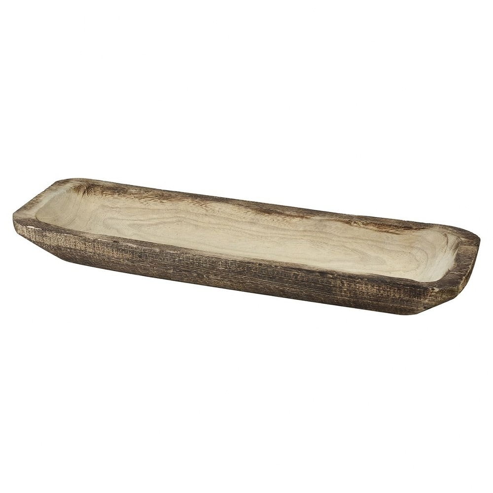 Organic Natural Wood Rectangular Bowl In Natural Decorative Bowl/Tray