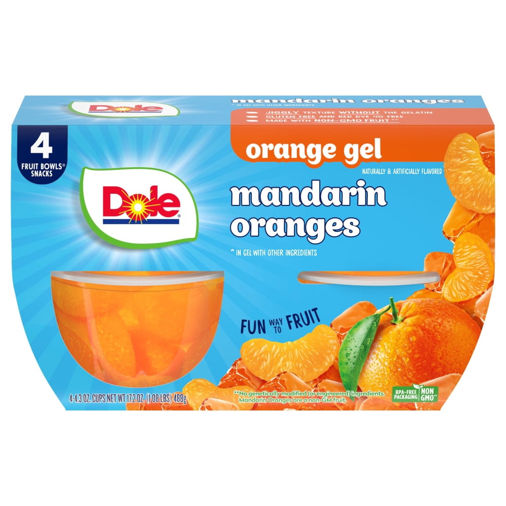 Dole Fruit Bowls Mandarins in Orange Flavored Gel Cups 4 ct / 4.3 oz - 3 Pack