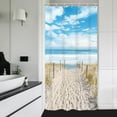 thumbnail image 2 of Small Stall RV Beach Coastal Ocean Shower Curtain Single Half Narrow Seaside Seashore Scenery Summer Scenic 36Wx72H Inch Sand Blue Sky Fabric Decor Bathroom Polyester Waterproof 7 Pack Hooks, 2 of 6