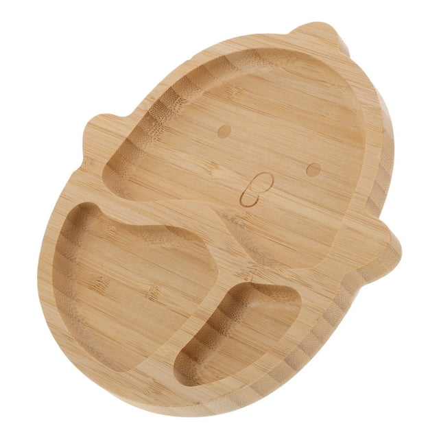 HEALEEP Kids Divided Plate Bamboo Suction Plate Round Anti Slip 1 Set