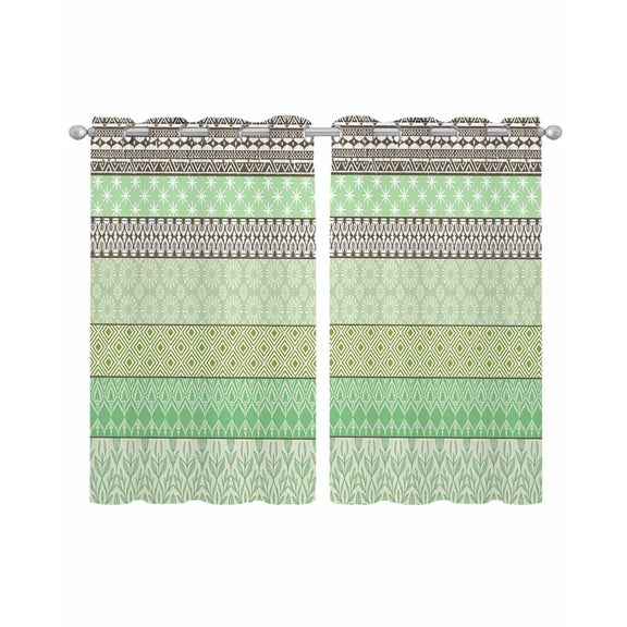 Sage Green Grey Boho Sheer Curtains 39 Inch Length 2 Panels Set for Living Room/Bedroom, Vintage Ethnic Tribe Abstract Art Kitchen Curtains Grommet Semi-Sheer Curtains Window Treatments 27.5"x39"x2