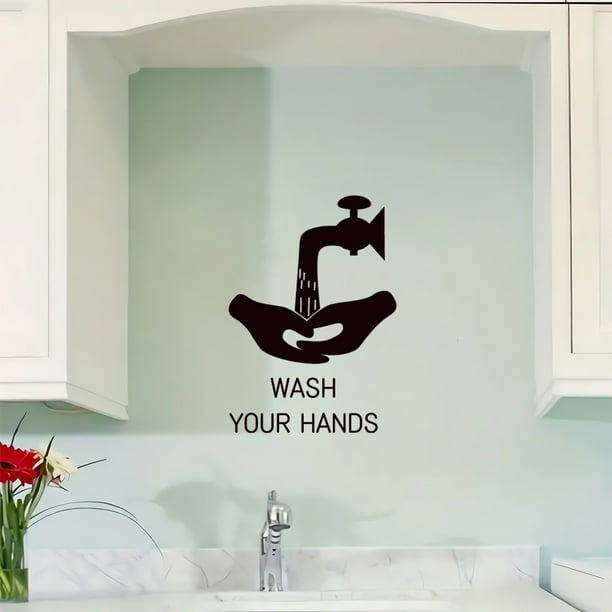 Adhesivos de pared «Lava tus manos», recordatorio de baño, 30 x 30 cm, PVC