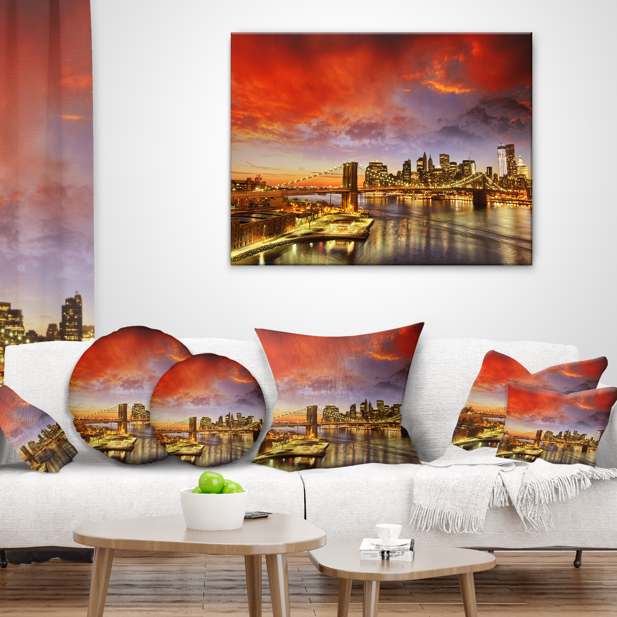 Designart Manhattan Skyline at Winter - Cityscape Photo Throw Pillow - 12x20
