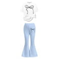 thumbnail image 3 of GPOECD Girls Outfits Casual Outfit with Bow Print and Flared Pants Two Piece Coordinated Girls' Clothing Sets,Light Blue,7-8 Years, 3 of 5