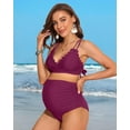 thumbnail image 6 of Alove V Neck Maternity Swimsuit Solid Color Women Two Piece High Waist Bikini Scallop Trim Bathing Suit Pregnancy Swimwear Spaghetti Strap Swimwears, 6 of 8