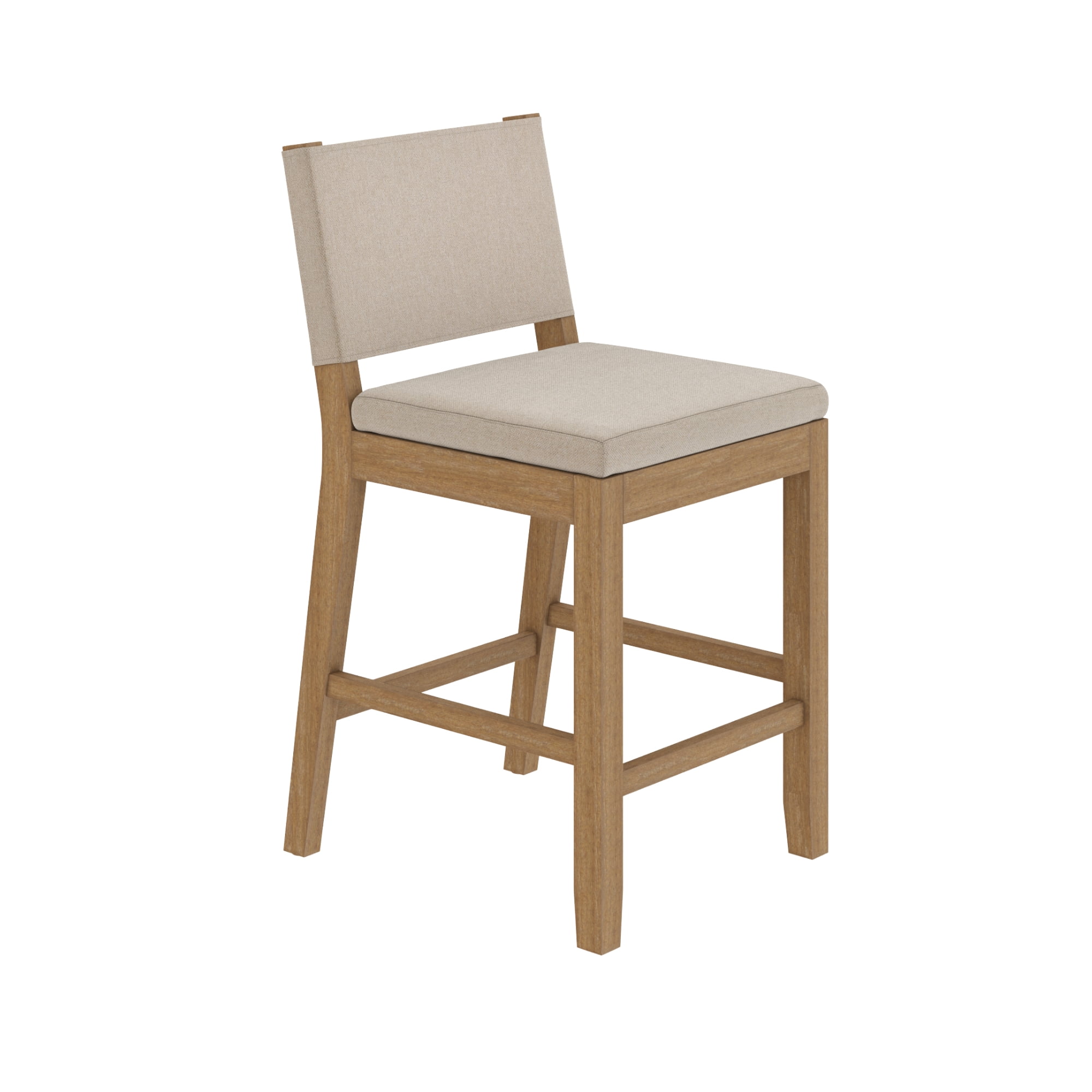Nathan James Linus Modern Upholstered Counter Height Bar Stool with Back and Solid Rubberwood Legs in a Wire-Brushed Grey Finish, Natural Flax/Brown