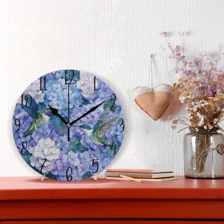 10 Quartz Indoor Wall Clock Silent Mechanism / Beautiful Blue Hydrangeas