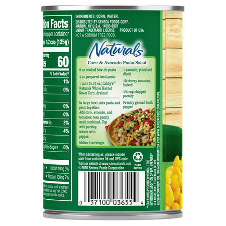 Libby's Naturals No Salt & No Sugar Added Whole Kernel Sweet Corn, 15.25 oz Can
