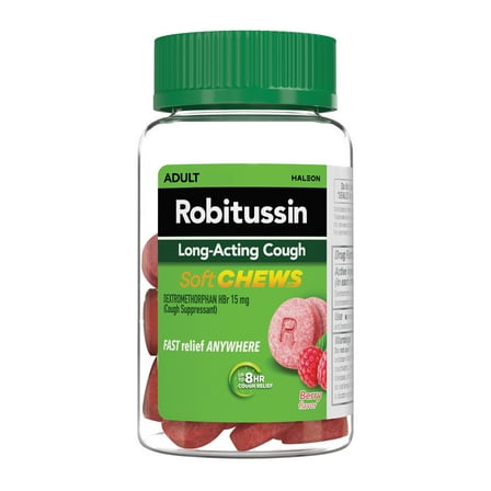 Robitussin Soft Chews, Long-Acting Cough Relief Cold Medicine, Berry Flavor, 20Ct Chewable Tablets