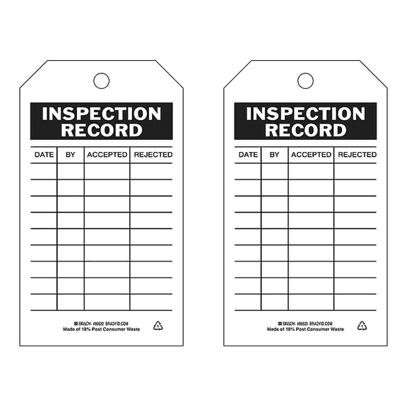 Brady Inspection Tag,7inHx4inW,HD Poly.,PK10 86500