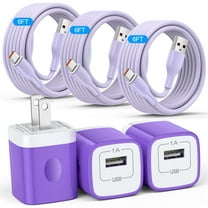 Charging Block, 3 Pack Type C Charger Block with 6FT USB C Cable, USB C Charging Block Type C Fast Charging Wall Charger Adapter Plug Power Base USB Brick Cube Box Phone Charger Cords, Purple