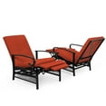 thumbnail image 3 of SUNCROWN 3 Pieces Outdoor Lounge Recliner Set, 2 Adjustable Metal Recliner Sofa Chair and Umbrella Stand Side Square Table Suitable for Garden, Pool, Yard (Red), 3 of 8