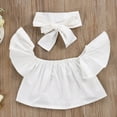 thumbnail image 4 of Toddler Baby Girls Ruffle Off Shoulder Top Ripped Hole Denim Long Pant Jeans Outfit 2Pcs Summer Fall Clothes Set, 4 of 7