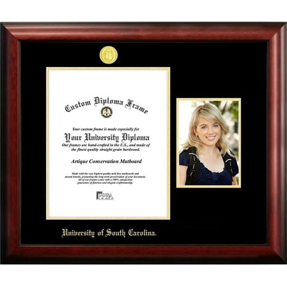 Campus Images SC995PGED-1114 11 x 14 in. University of South Carolina Gold Embossed Diploma Frame with 5 x 7 in. Portrait - Satin Mahogany