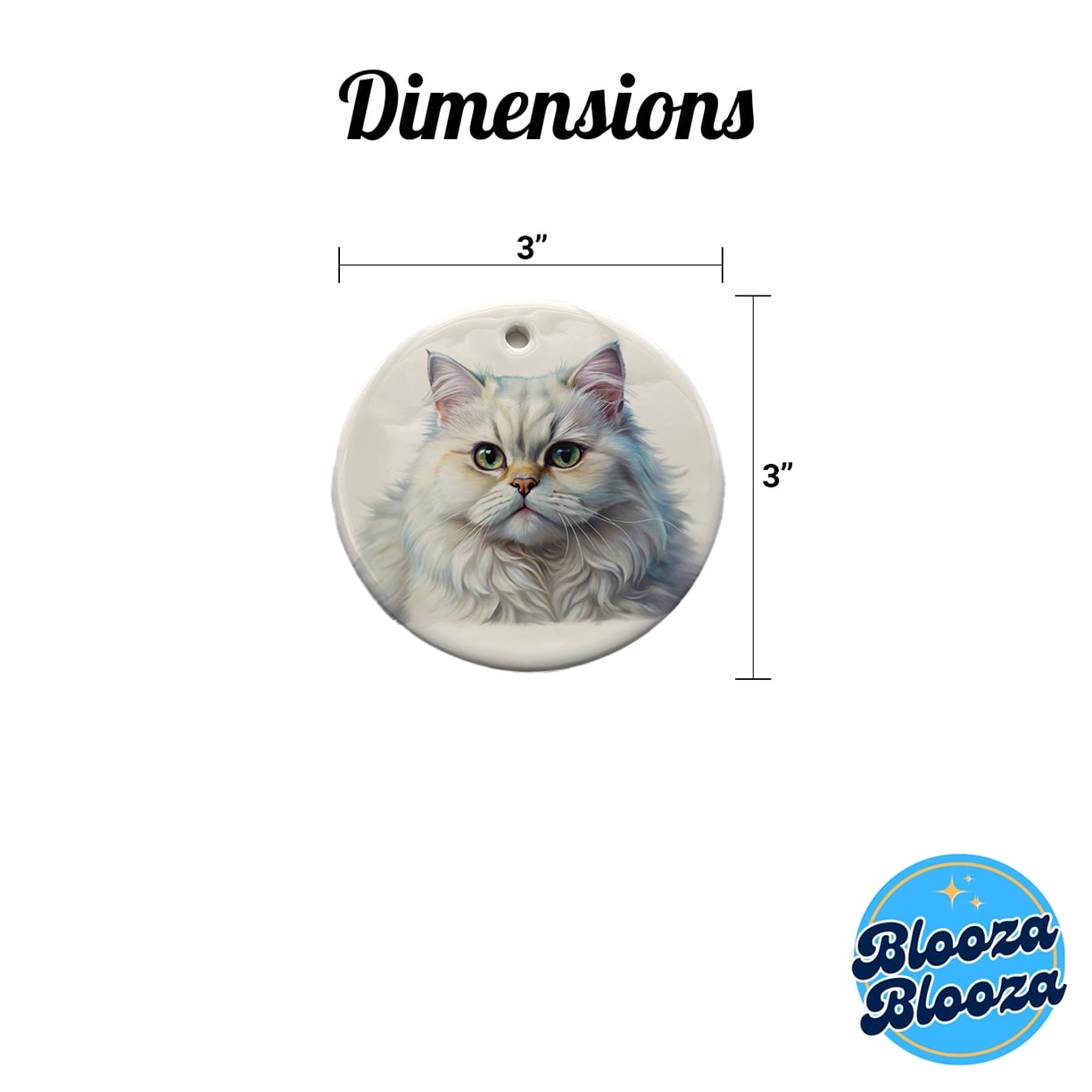 Classic Persian White Cat Illustration Christmas Tree Holiday Round Ceramic Ornament