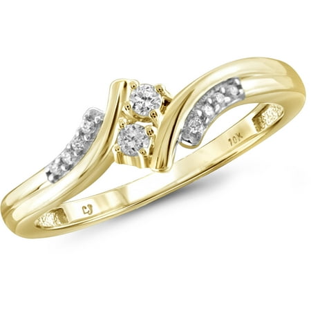 JewelersClub 1/10 Carat T.W. Round-Cut White Diamond 10kt Yellow Gold Two-Stone Ring