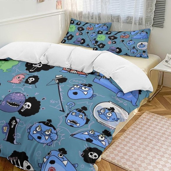 Bh170 Jinbe Bed Duvet Cover Funny Anime Cartoon Bedding Sets Lightweight 3 Piece Comforter Sets, 1 Duvet Cover And 2 Pillowcases ka170(Single135x200cm)