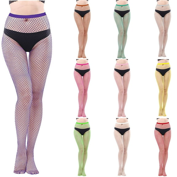 Kilaqueen Sexy High Waist Womens Tights Fishnet Stockings Thigh High Pantyhose Fashion Suspenders Black Blue Gray Green Yellow Thigh Stockings