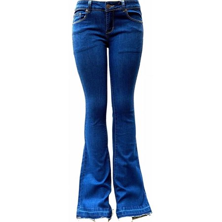 Jack David Women's Juniors 70s Trendy Sexy Flare Fitted Bell Bottom Denim Jeans