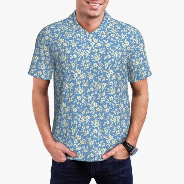 Balery Floral Retro Style Camisa Polo de Hombre con Estampado, de Manga Corta y Tejido Medio, Camisa Tipo Golf Polo-4X-Large