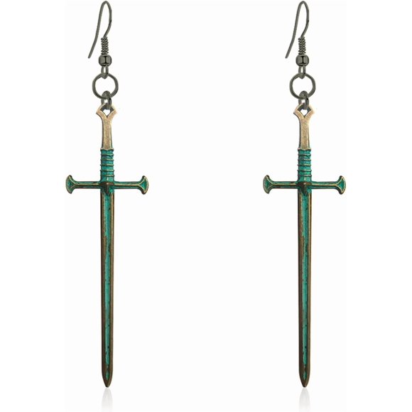 czcpp-Unique Handmade Punk Gothic Long Dagger Sword Earrings Personalized Vintage Silver Knife Dangle Drop Earrings for Women Trendy Men Statement